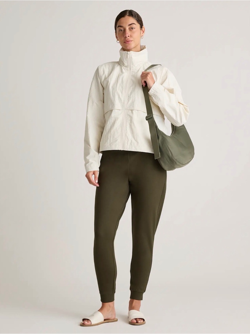 Quince Olive crescent nylon shoulder bag